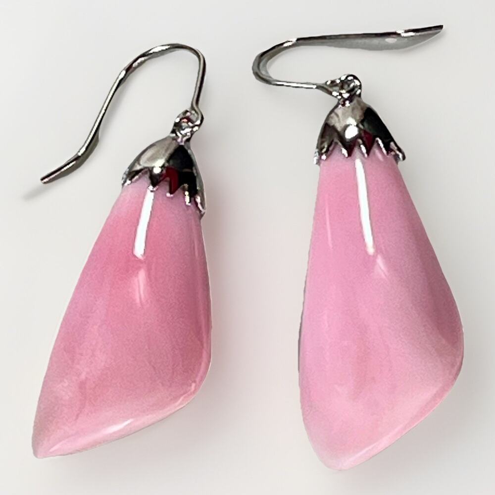 Pink Conch Shell Sterling Silver SW Dangle Drop Earrings 1.75” Signed TC